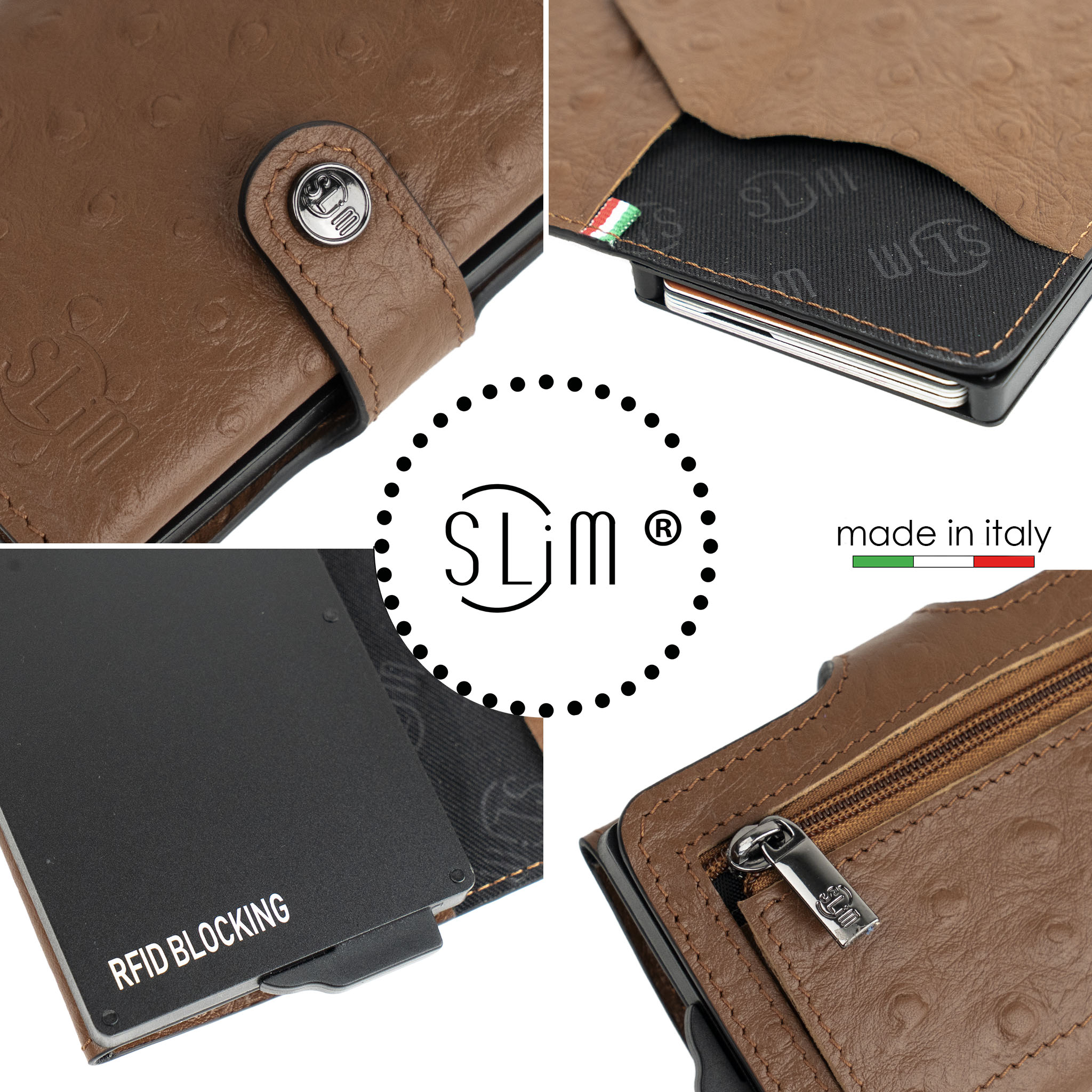 SLim®️ Vera Pelle stampa Struzzo Marrone