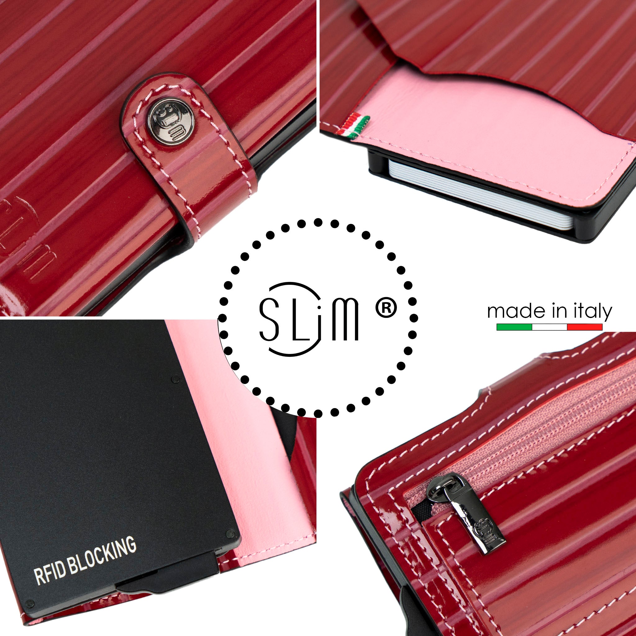 Portacarte Vera Pelle Lollipop Rosso e Rosa
