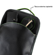 Zaino Vera Pelle Carbon Nero cuciture Verde Fluo