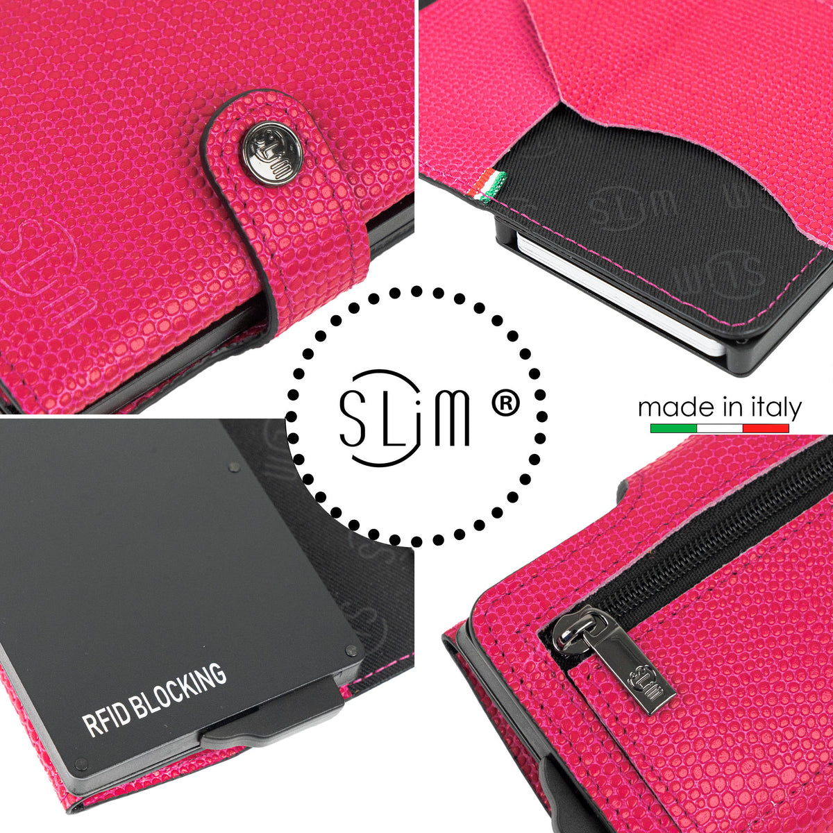 Portacarte Vera Pelle Tejus Fucsia