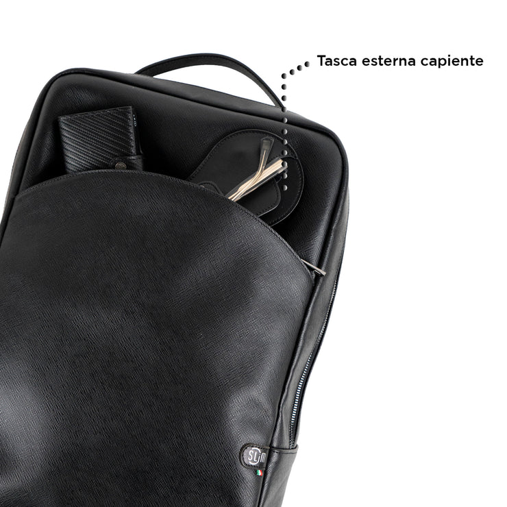 Genuine Leather Backpack Carbon Black