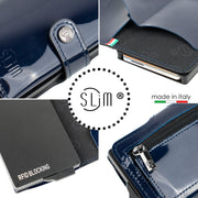 Porta Carte Vera Pelle Specchio Blu con Zip