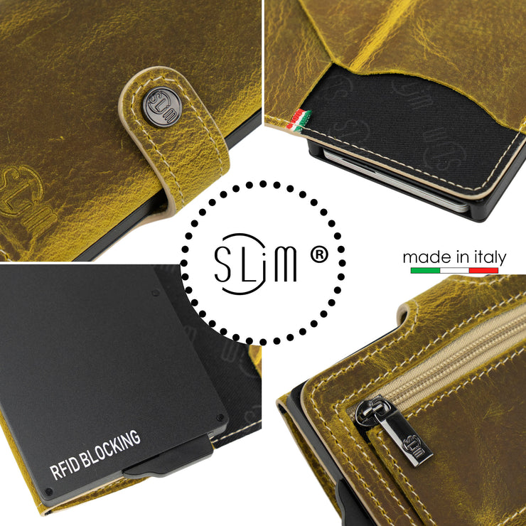 SLim®️ Genuine Crazy Horse Leather Card Holder in Dark Brown with Zip