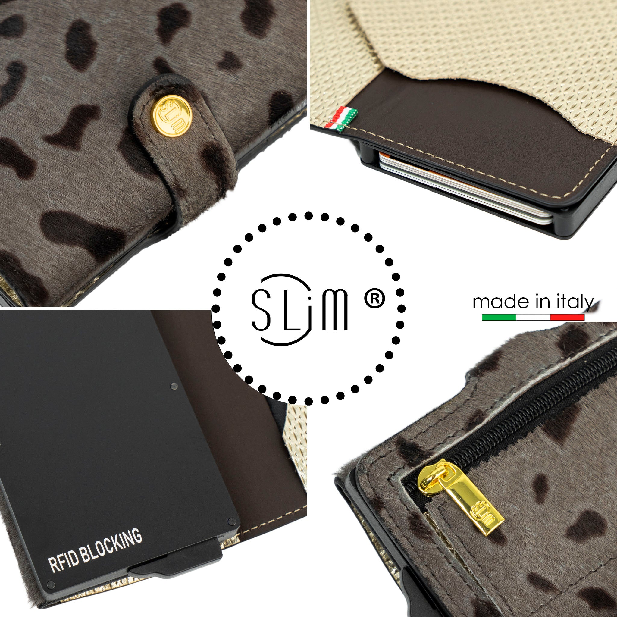 SLim®️ Vera Pelle Animalier Cavallino Grigio e Oro