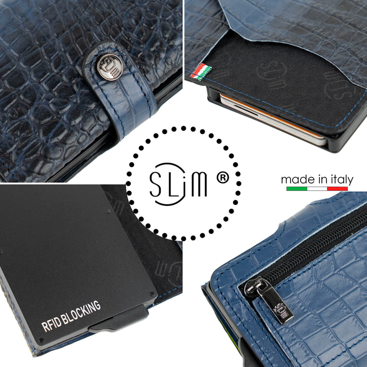 Portacarte Vera Pelle Cocco Blu
