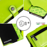 Porta Carte Vera Pelle Verde Mela con Zip
