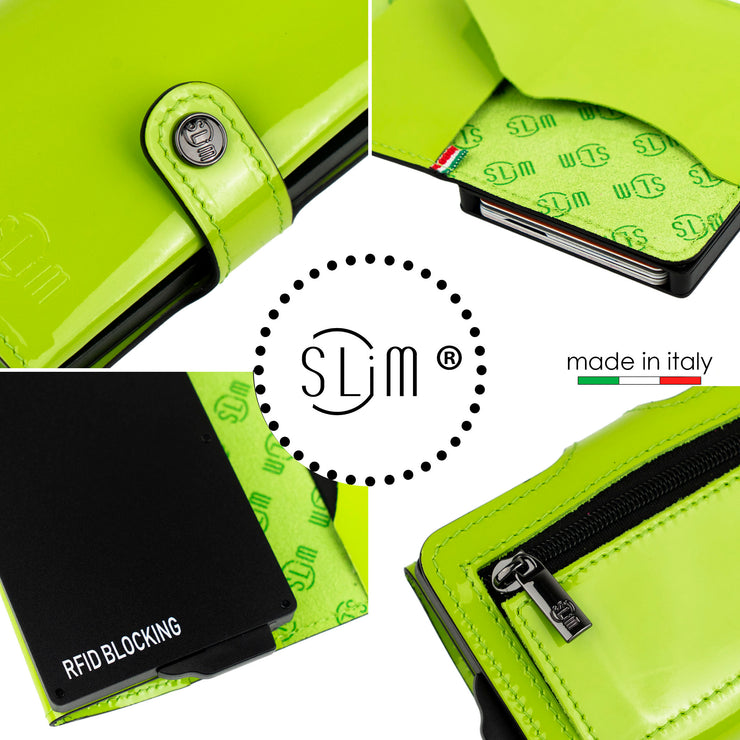 Porta Carte Vera Pelle Verde Mela con Zip