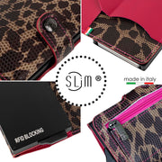 SLim®️ Vera Pelle Animalier Leopard interno Fucsia con zip
