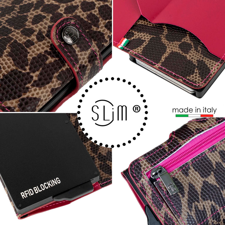SLim®️ Vera Pelle Animalier Leopard interno Fucsia con zip