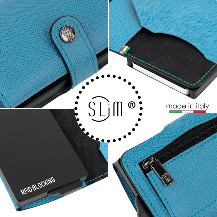 SLim®️ Genuine Saffiano Leather Card Holder, Scratch-Resistant, Blue