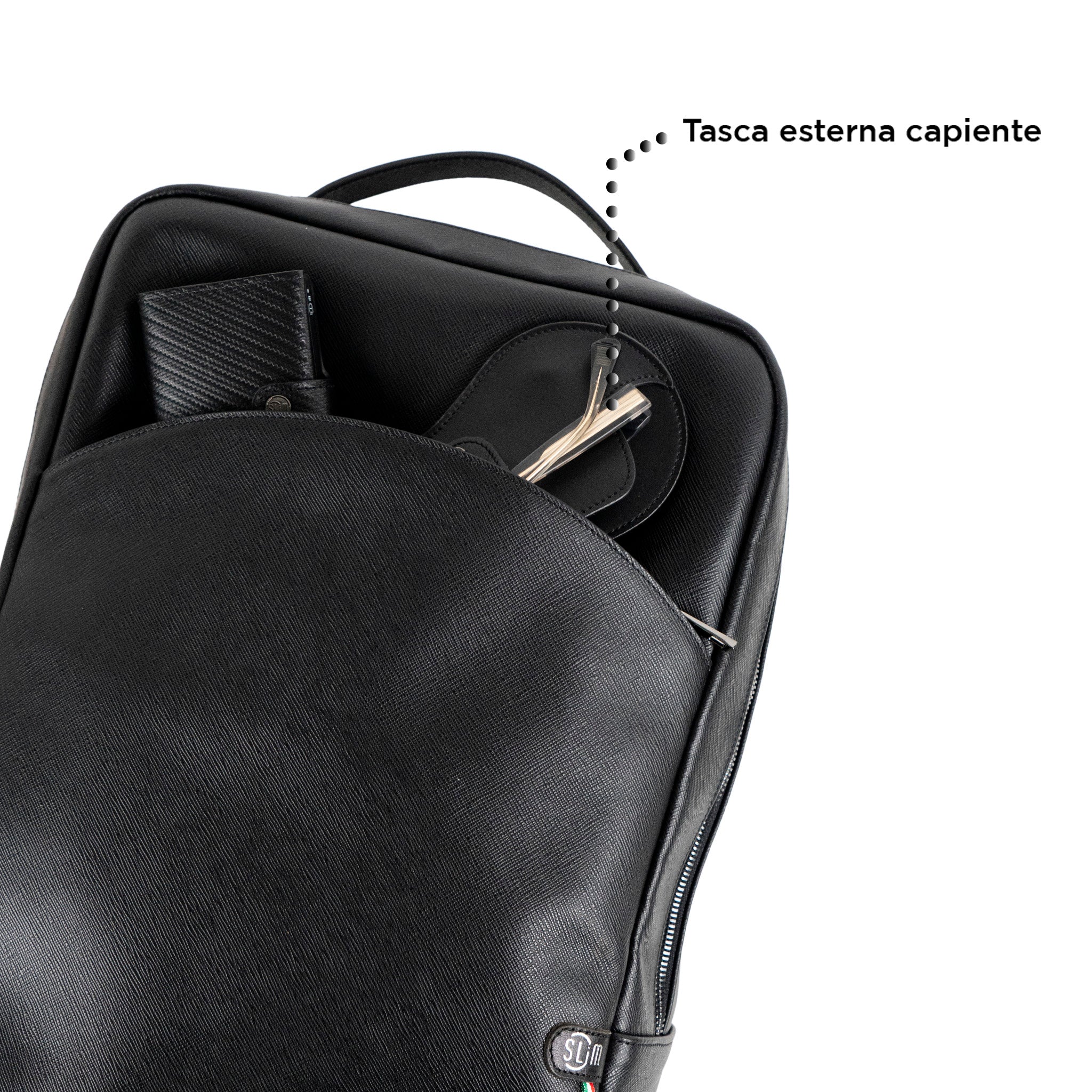 Zaino Medio Vera Pelle Saffiano Nero