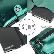 Porta Carte Vera Pelle Specchio Verde con Zip