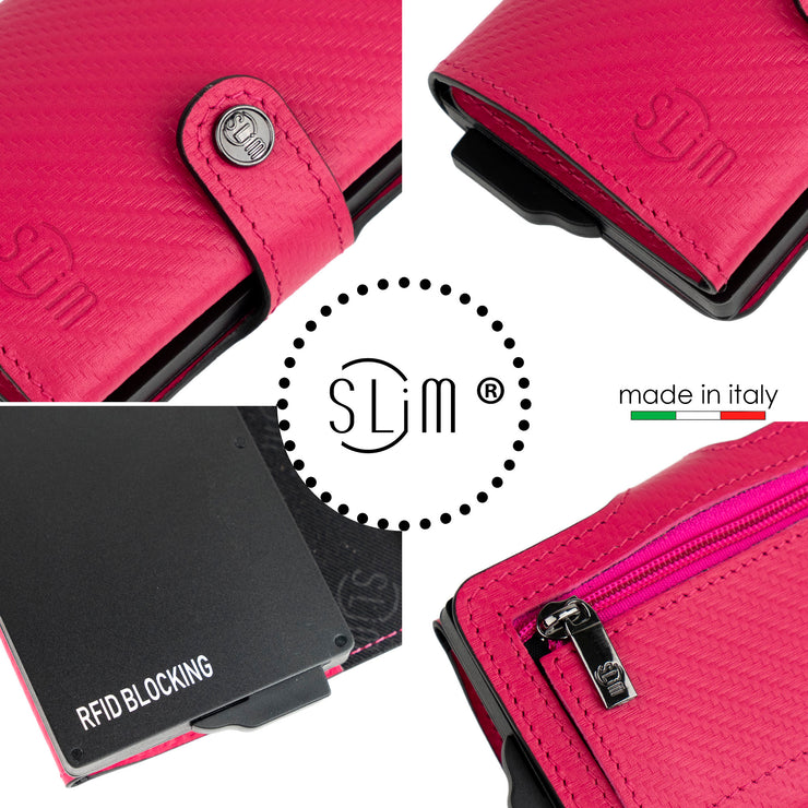 SLim®️ carbon style genuine leather wallet black/yellow with zip