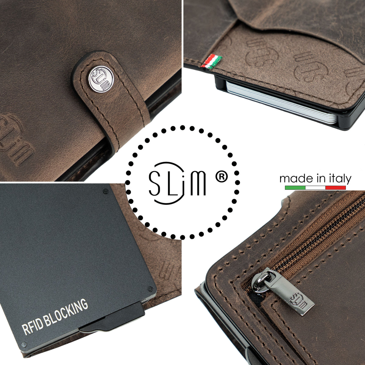 Porta Carte Vera Pelle Crazy Horse Brown con zip