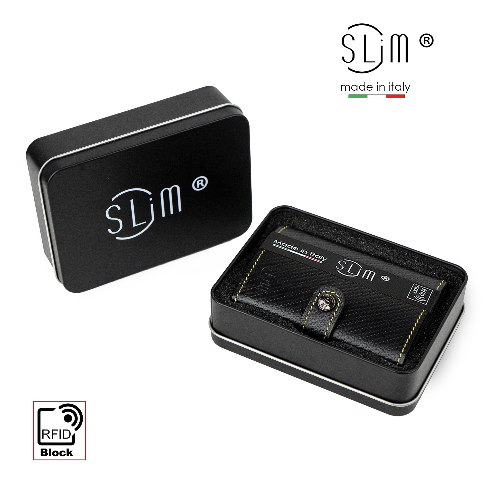 Porta Carte Vera Pelle Carbon Style Nero/Lime con zip