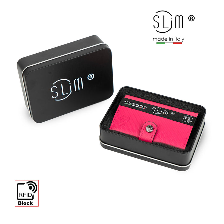 SLim®️ carbon style genuine leather wallet black/yellow with zip