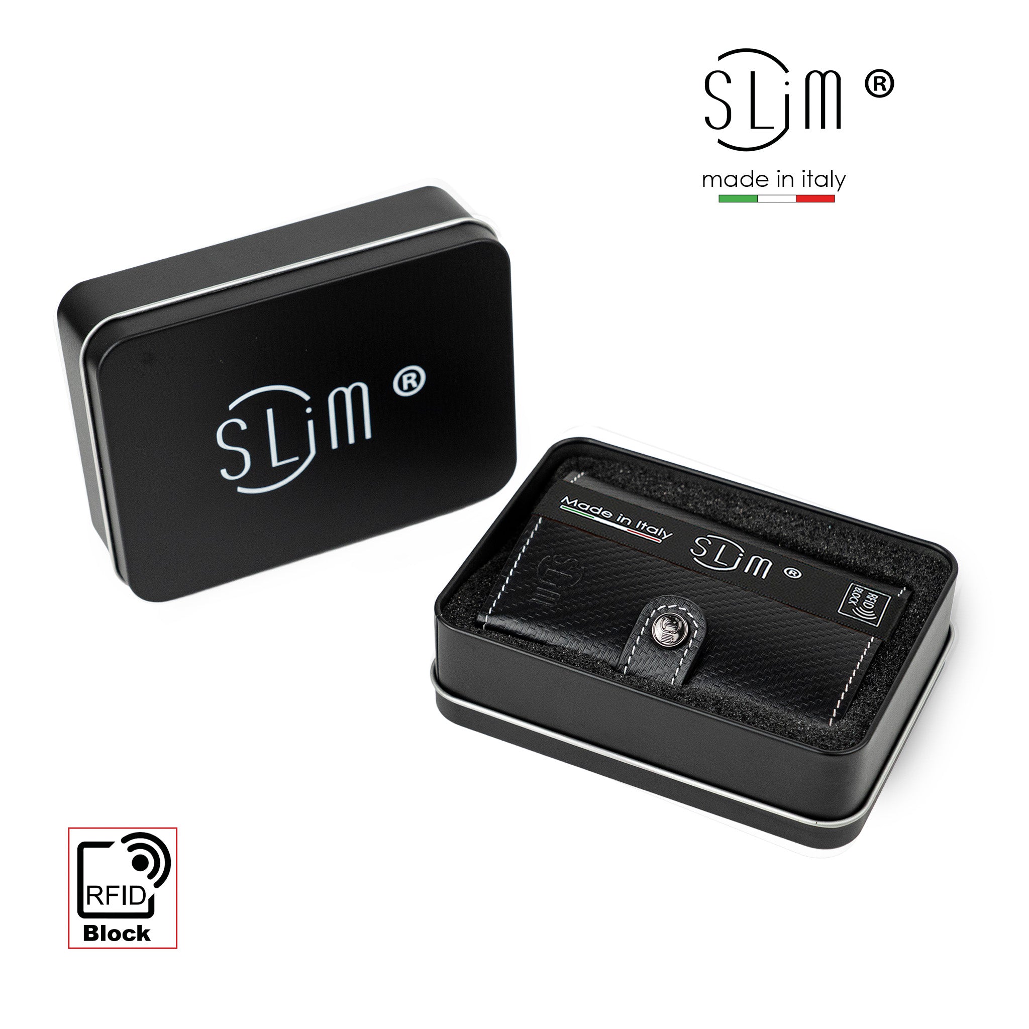 Porta Carte Vera Pelle Carbon Style Nero/Bianco con zip