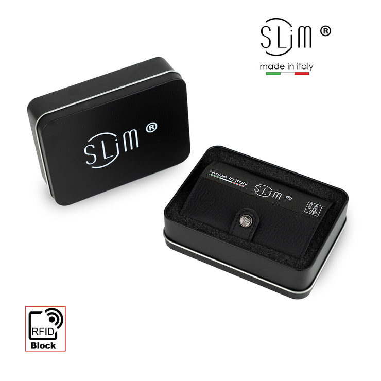 SLim®️ drummed genuine black leather wallet with coin pocket zip