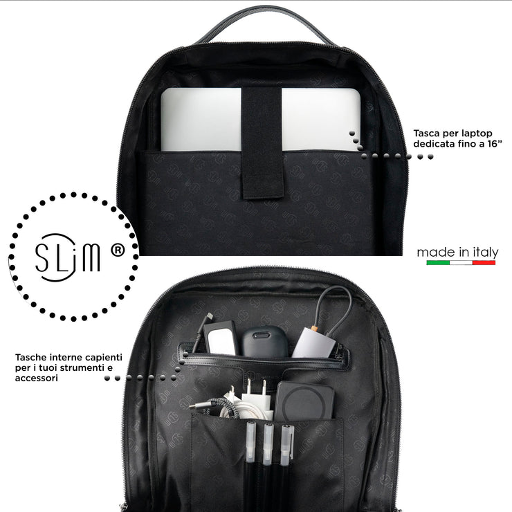 Genuine Leather Backpack Carbon Black