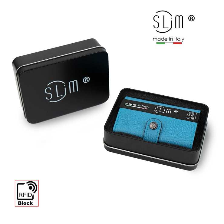SLim®️ Genuine Saffiano Leather Card Holder, Scratch-Resistant, Blue