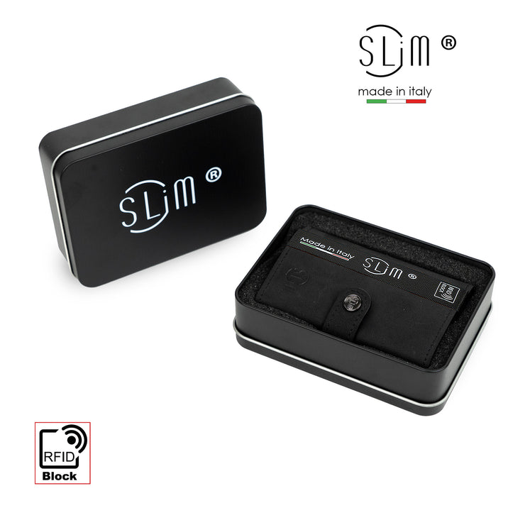 SLim®️ Genuine Crazy Horse Leather Card Holder in Dark Brown with Zip