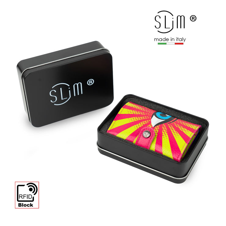 SLim®️Occhio Pop Art Vera Pelle Bottalato con zip porta monete
