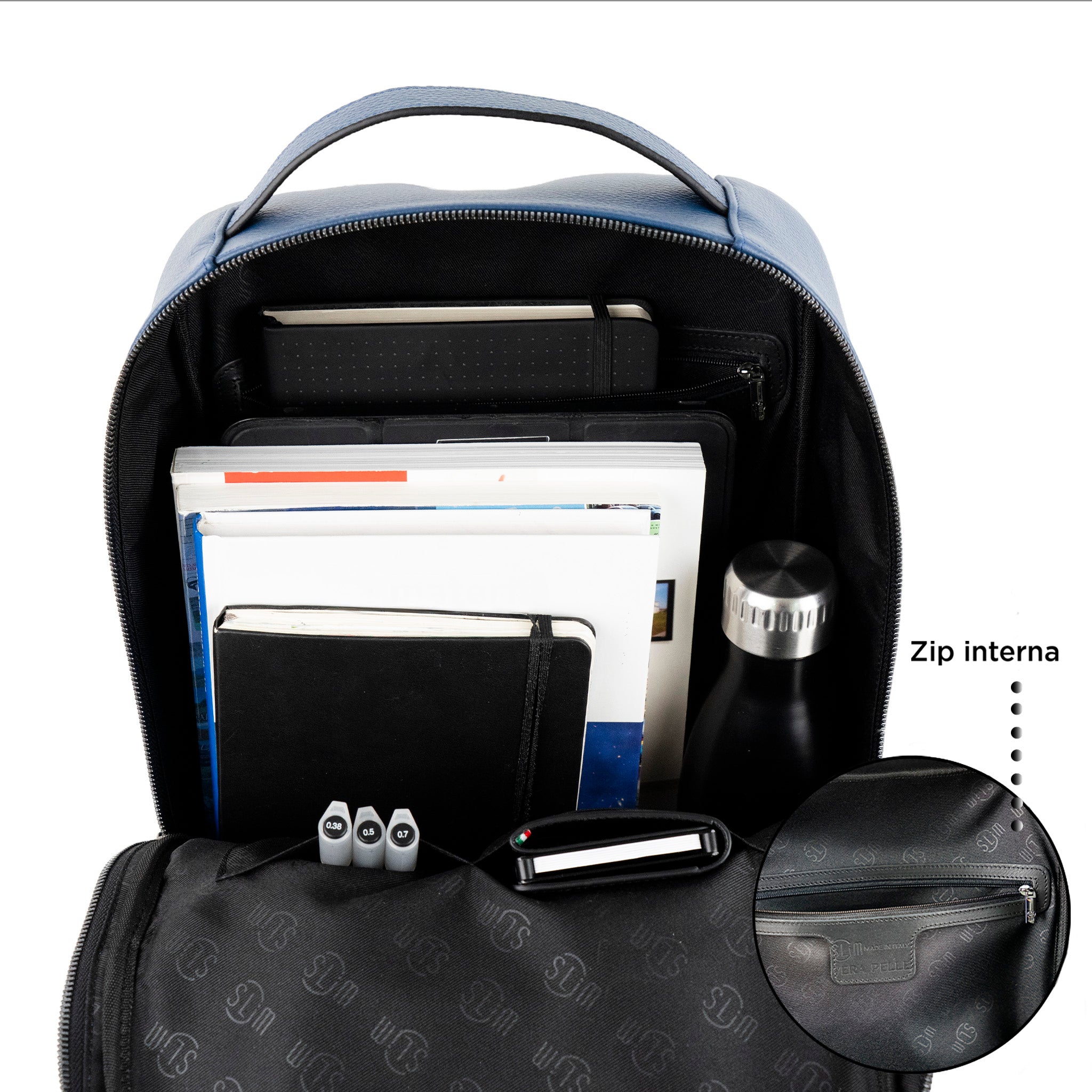 Zaino Medio Vera Pelle Bottalato Blu