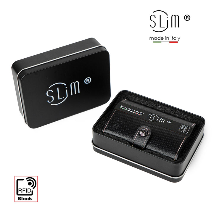 SLim®️ carbon style genuine leather wallet black/yellow with zip