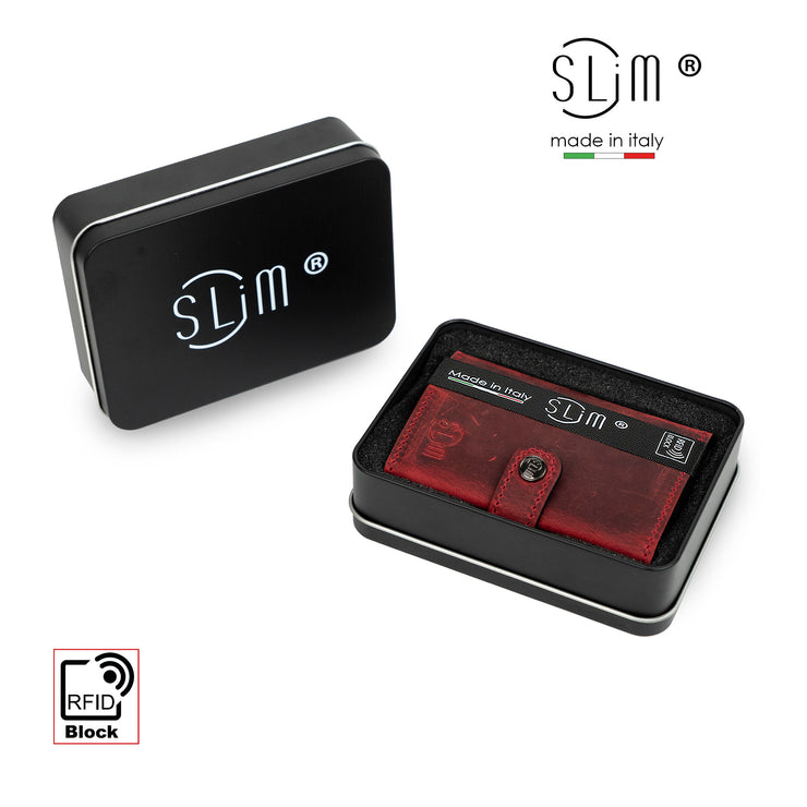 SLim®️ Genuine Crazy Horse Leather Card Holder in Dark Brown with Zip