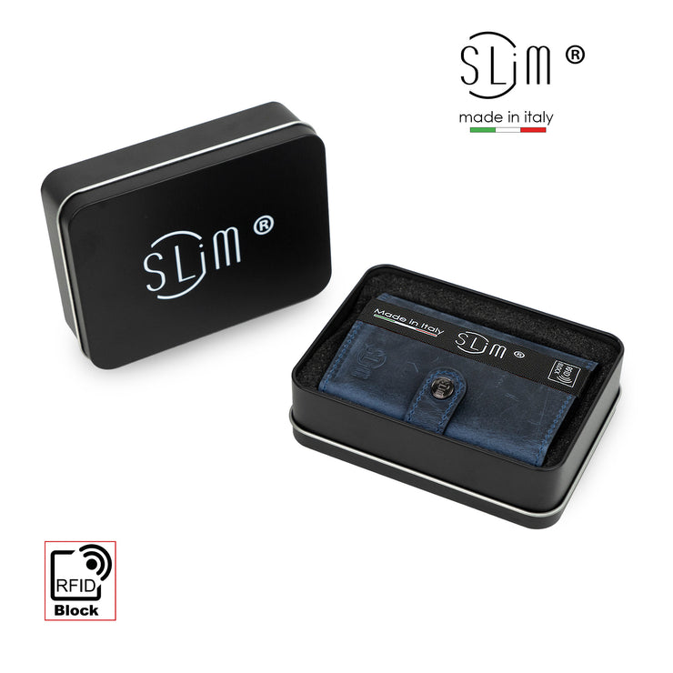 SLim®️ Genuine Crazy Horse Leather Card Holder in Dark Brown with Zip