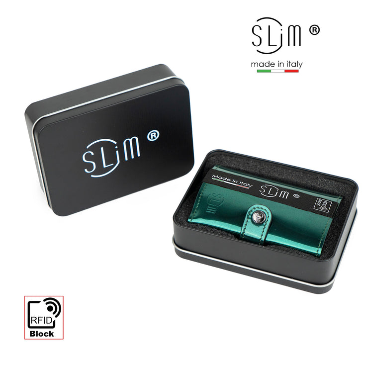 Porta Carte Vera Pelle Specchio Verde con Zip