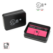 SLim®️ genuine leather wallet in fuchsia and blue with zip coin pocket
