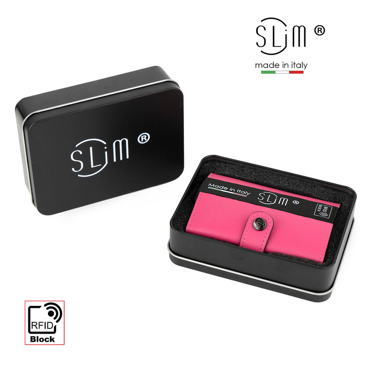 SLim®️ genuine leather wallet in fuchsia and blue with zip coin pocket