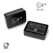 SLim®️ double case genuine balck leather wallet with blue stitching and zip