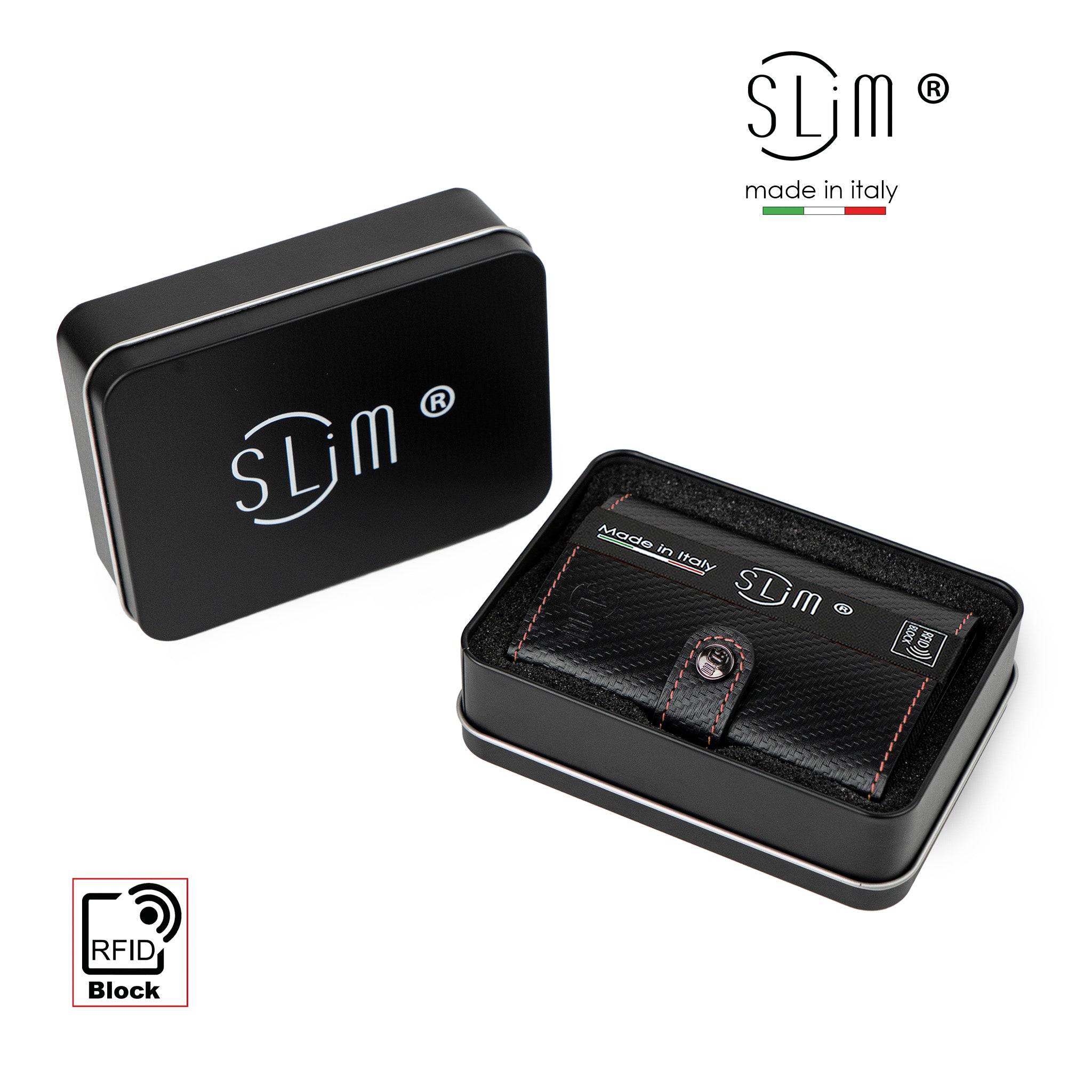Porta Carte Vera Pelle Carbon Style Nero/Rosso con zip