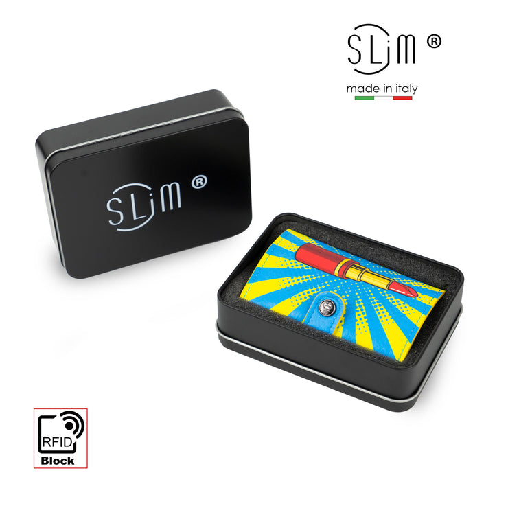 SLim®️Rossetto Pop Art Vera Pelle Bottalato con zip porta monete