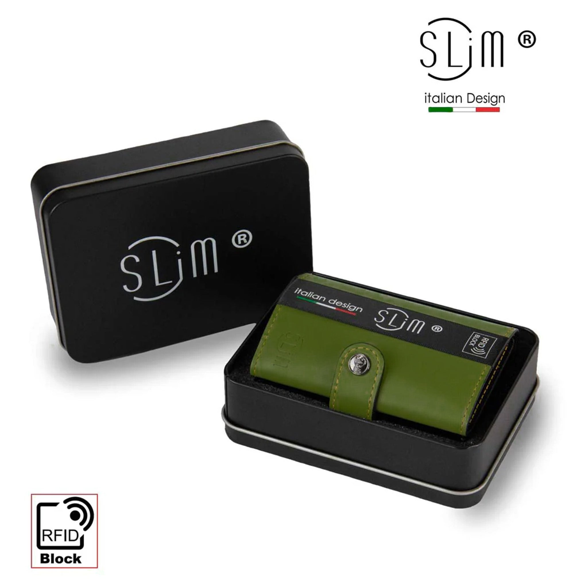 Porta carte Vera Pelle Verde Pistacchio-Giallo con zip porta-monete