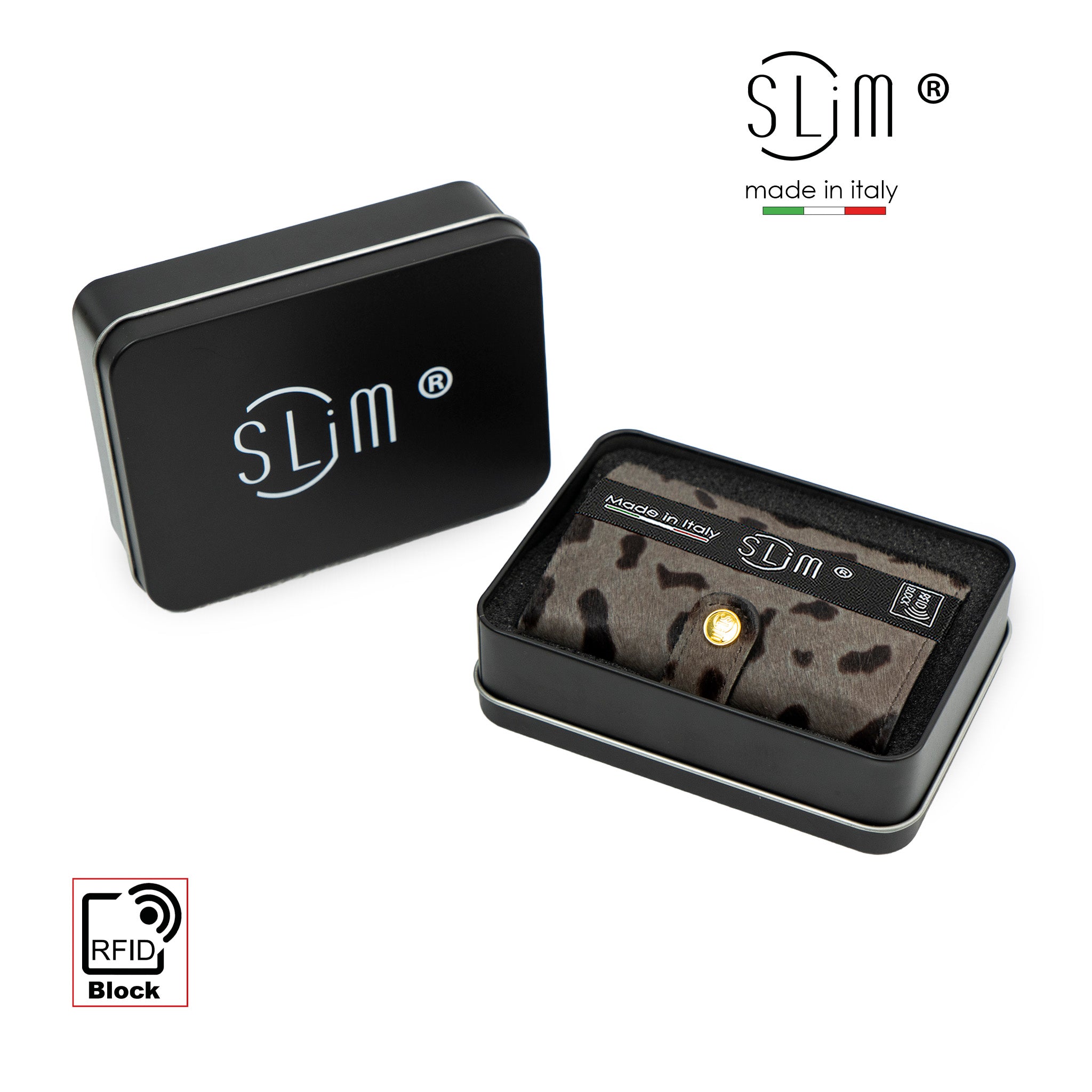 SLim®️ Vera Pelle Animalier Cavallino Grigio e Oro