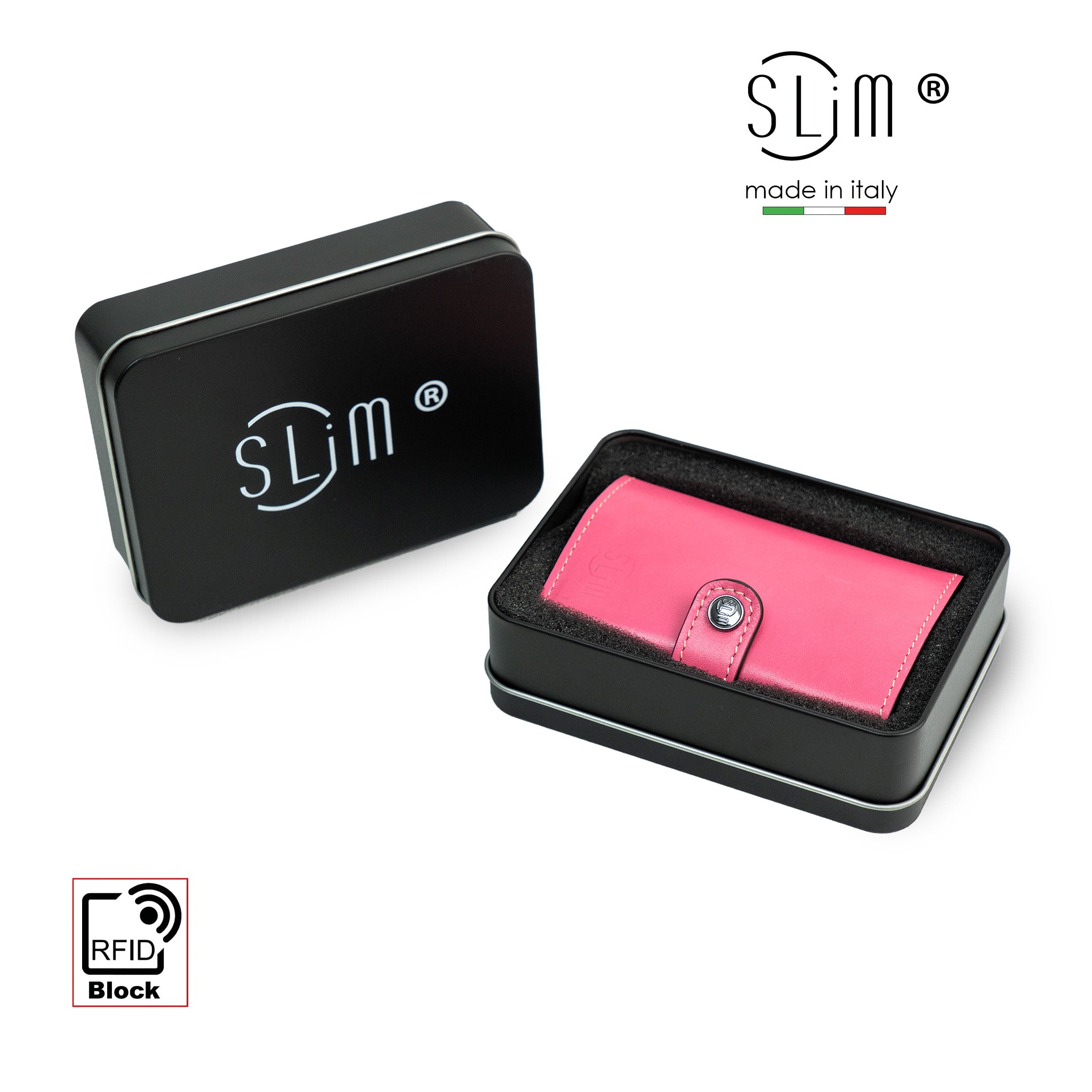 Porta Carte Vera Pelle Concia Vegetale Fucsia Zip