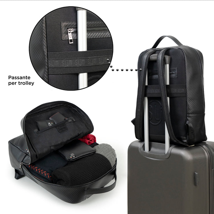 Genuine Leather Backpack Carbon Black