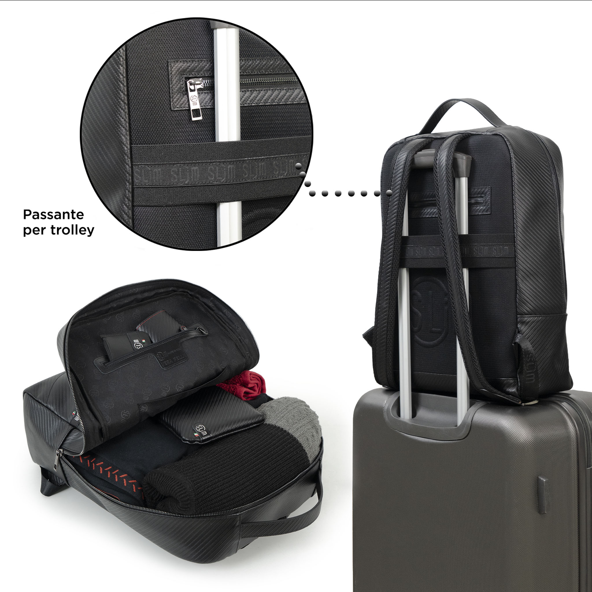 Genuine Leather Backpack Carbon Black