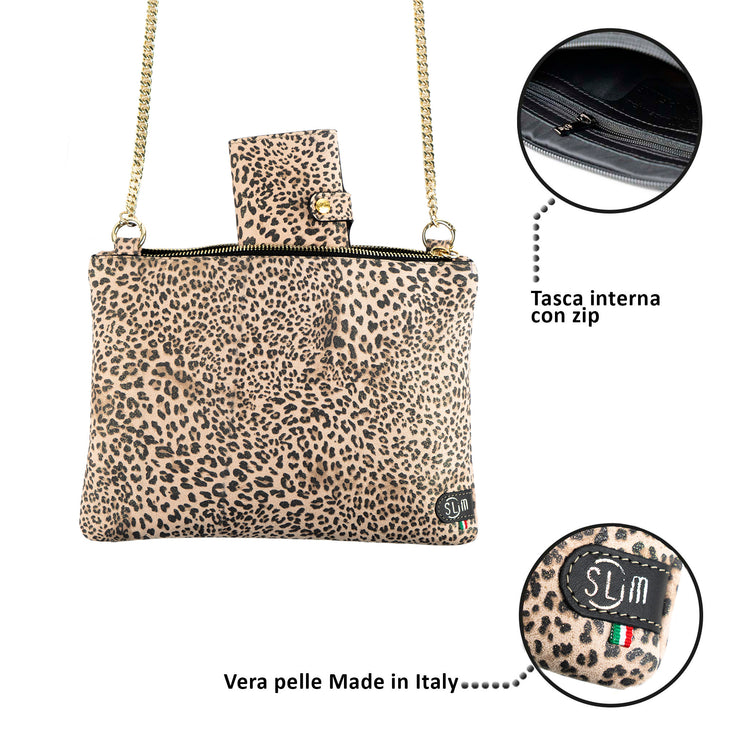 Clutch Bag with Wristband in Genuine Black Saffiano Leather