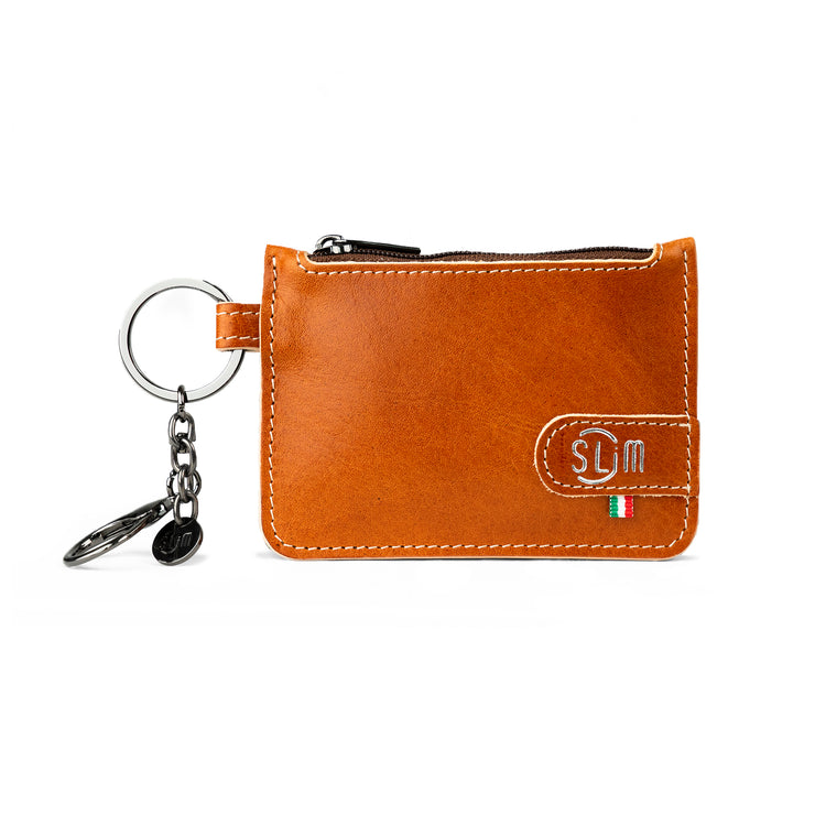 SLim®️ Genuine Vegetable Tanned Leather Keychain-Coin Purse in Cognac