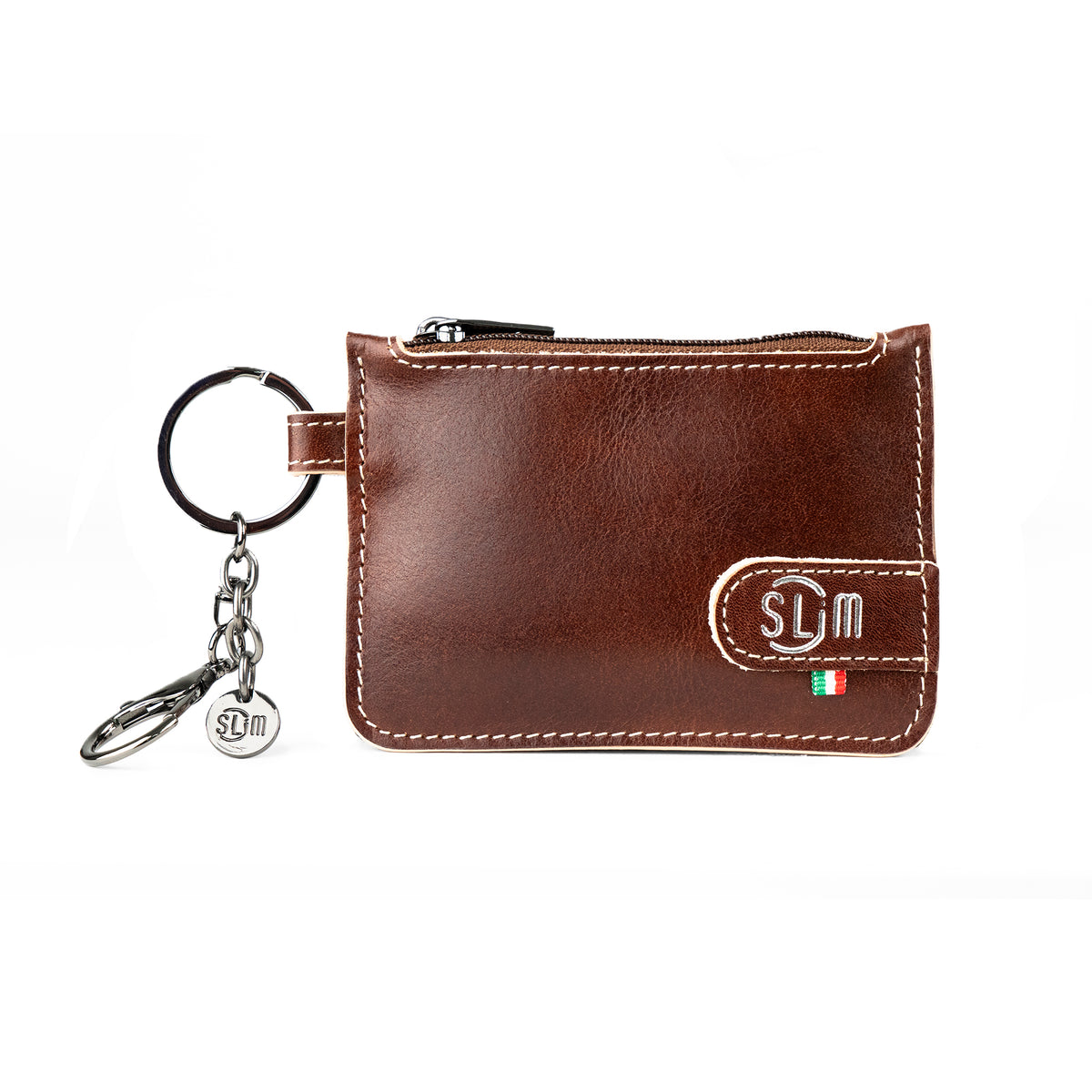 Portachiavi-Portamonete SLim®️ Vera Pelle Vegetale Marrone