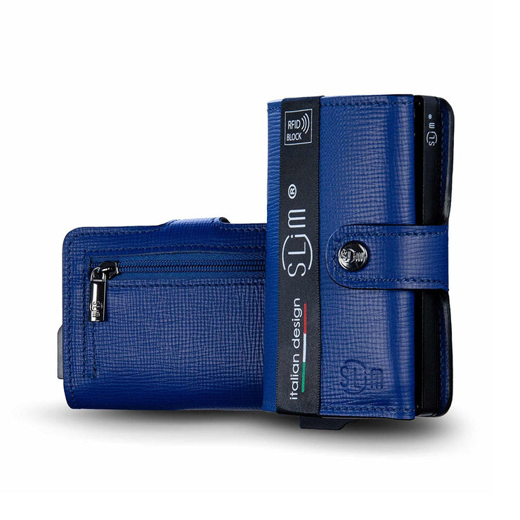 SLim®️ genuine leather blue petroleum multicolour wallet with zip
