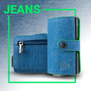 Porta Carte Jeans Bordino Verde con zip porta monete