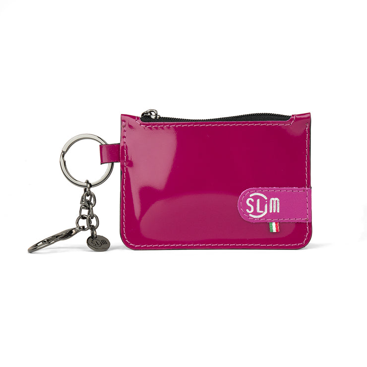 SLim®️ Genuine Leather Keychain-Coin Purse in Fuchsia Mirror