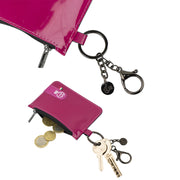 SLim®️ Genuine Leather Keychain-Coin Purse in Fuchsia Mirror