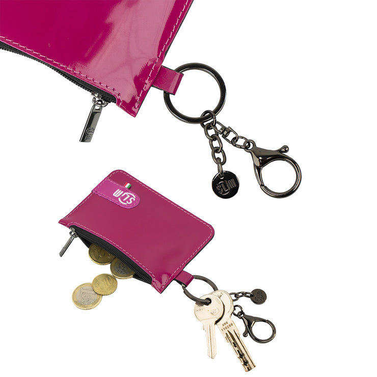 SLim®️ Genuine Leather Keychain-Coin Purse in Fuchsia Mirror