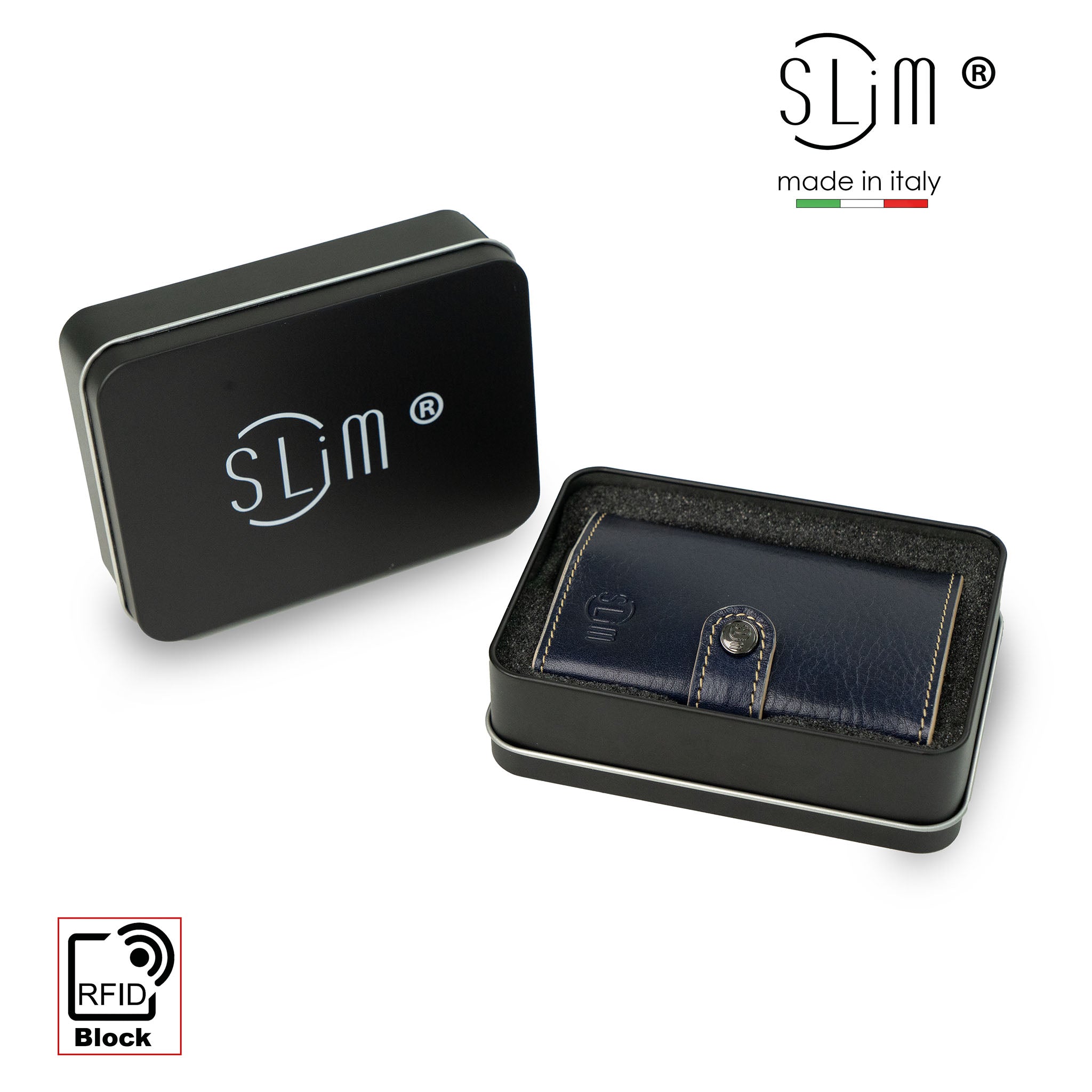 Porta Carte Vera Pelle Concia Al Vegetale Blu Zip